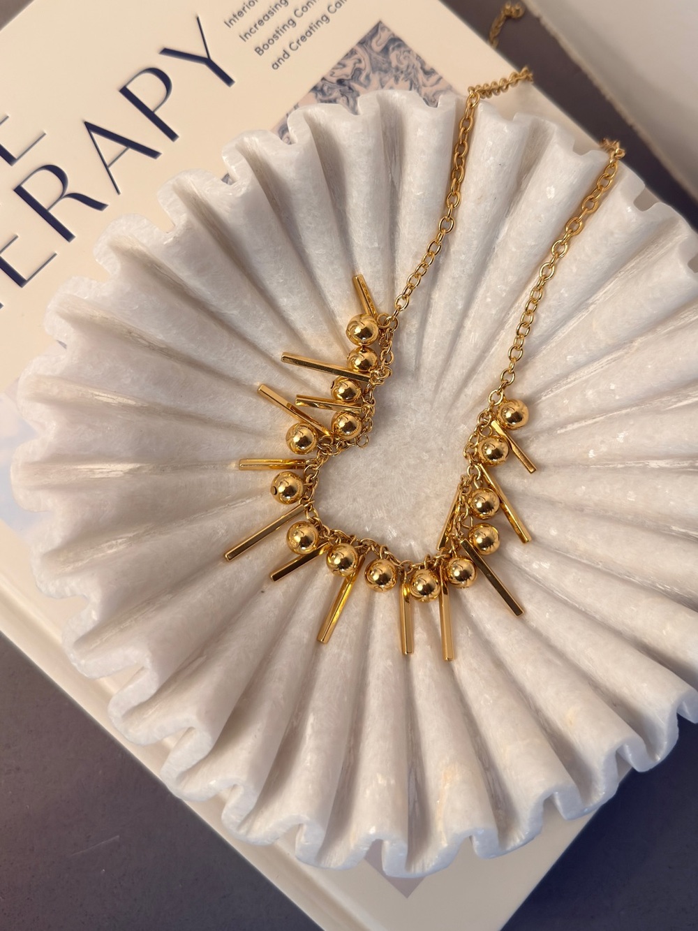 Rebecca Minkoff Gold Tone Statement Necklace Ball & Spike Fringe Necklace